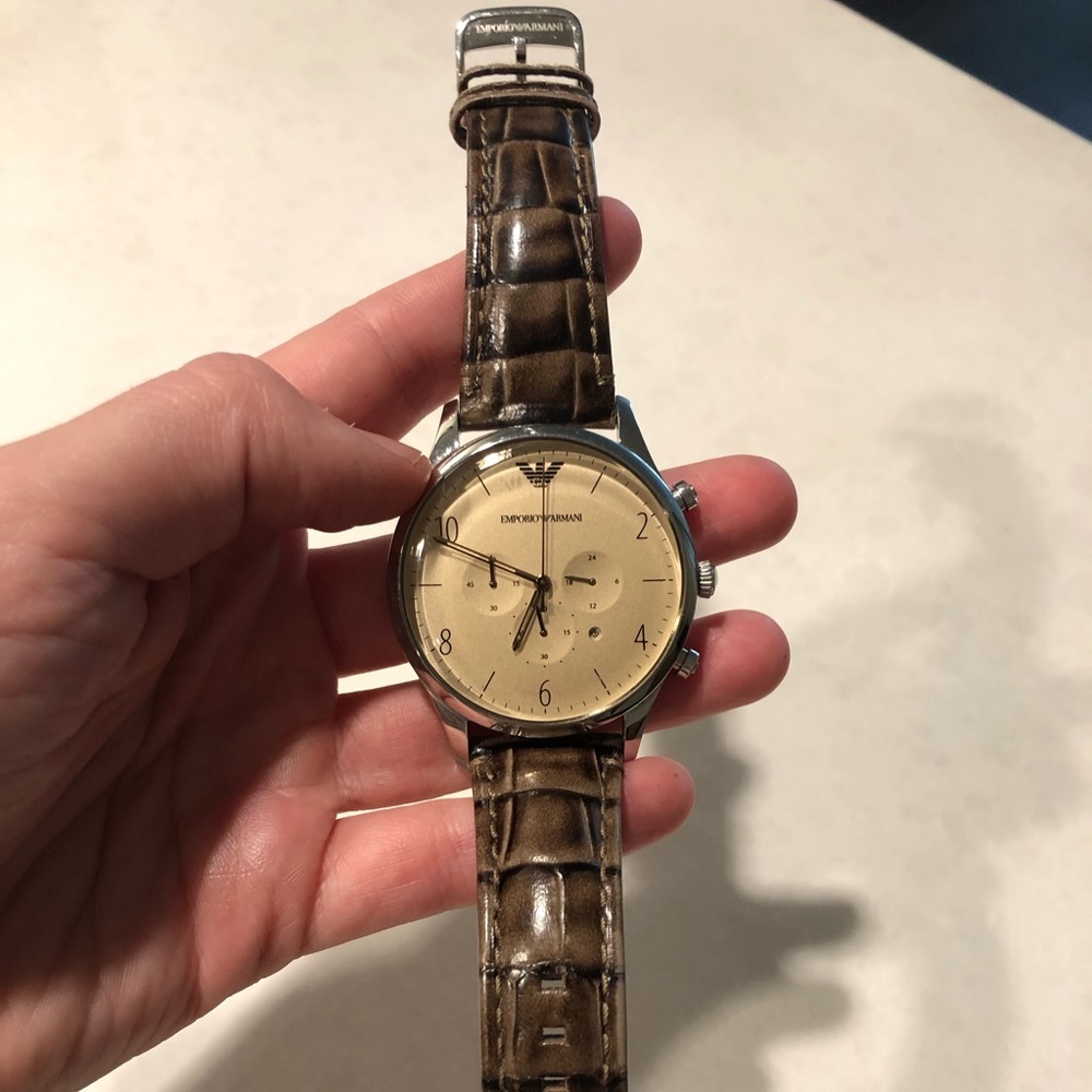 Emporio Armani Men’s Watch Silver, Leather Band